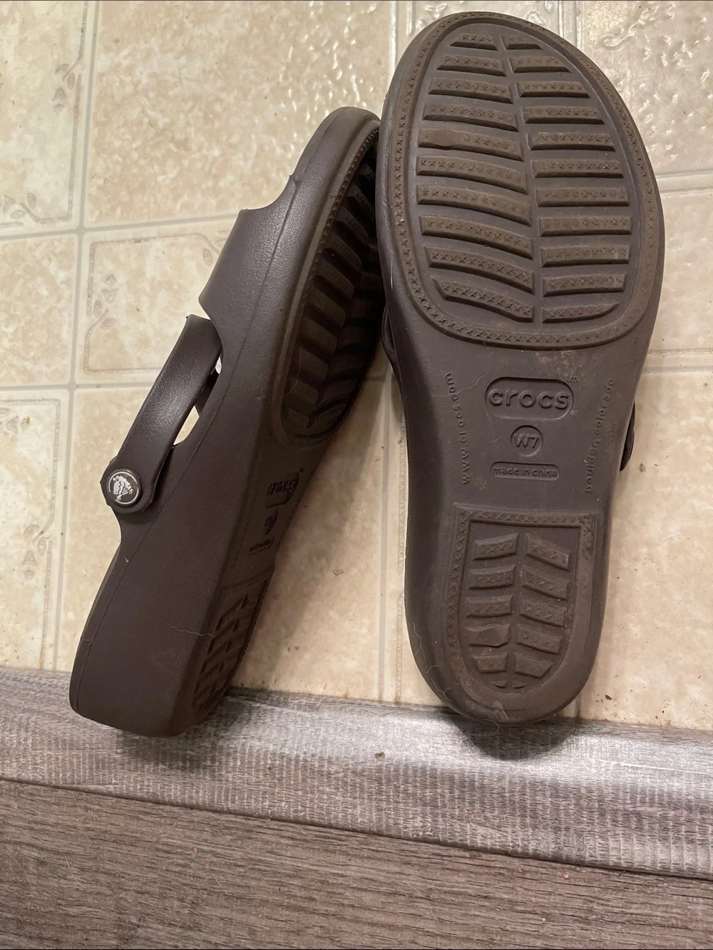 CROCS Brown 3-Strap Slide Sandals